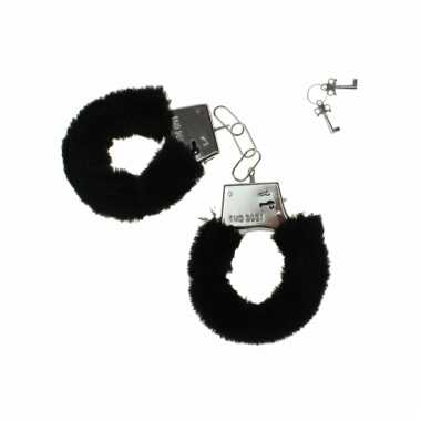 Zwarte handboeien van pluche