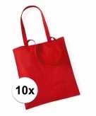 10x katoenen boodschappentasjes rood 10 liter