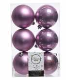 12x lila paarse kerstballen van kunststof 8 cm