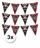 3 piraten themafeest slingers zwart rood 6 meter
