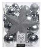 33x kunststof kerstballen mix zilver 5 6 8 cm kerstboom versiering decoratie
