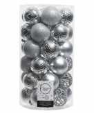 36x kunststof kerstballen mix zilver 6 cm kerstboom versiering decoratie