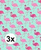 3x gekleurd cadeaupapier met flamingos 70 x 200 cm