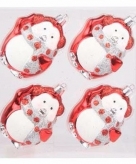 4 delige pinguin kerstballen set rood wit