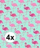4x gekleurd cadeaupapier met flamingos 70 x 200 cm