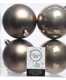 4x kunststof kerstballen glanzend mat kasjmier bruin 10 cm kerstboom versiering decoratie
