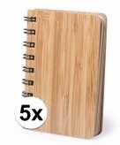 5x duurzaam bamboe notitieboekjes met 80 bladzijden van gerecycled papier