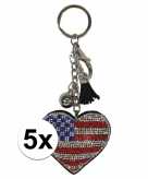 5x sleutelhangers met usa amerikaanse vlag