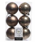 6x kunststof kerstballen glanzend mat zwart 8 cm kerstboom versiering decoratie kasjmier bruin