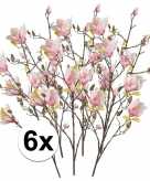 6x roze magnolia kunstbloem 105 cm