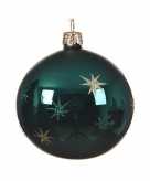 6x smaragd groene kerstballen met sterren 8 cm