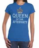 Blauw queen of the afterparty glitter steentjes t-shirt dames