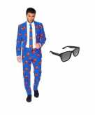 Carnavalskostuum heren superman print pak 58 4xl met gratis zonnebril