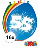 Feest ballonnen met 55 jaar print 16x sticker
