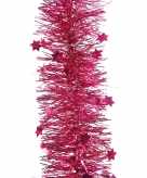 Fuchsia roze kerstboom folie slinger met ster 270 cm