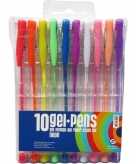 Gekleurde gel kleur pennen neon 10 stuks