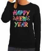 Gekleurde happy new year sweater trui zwart voor dames