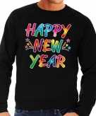 Gekleurde happy new year sweater trui zwart voor heren