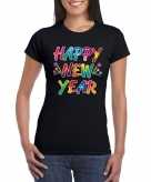 Gekleurde happy new year t-shirt zwart voor dames