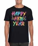 Gekleurde happy new year t-shirt zwart voor heren