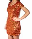 Glitter pailletten stretch jurkje oranje dames