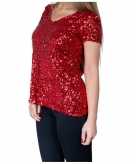 Glitter pailletten stretch shirt rood dames