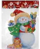 Kerst decoratie stickers 3d sneeuwpop 34 cm