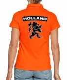 Koningsdag polo t-shirt oranje holland met grote zwarte leeuw voor dames