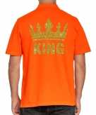 Koningsdag polo t-shirt oranje met gouden glitter king voor heren