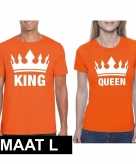 Koppel shirts koningsdag king queen oranje dames en heren maat l