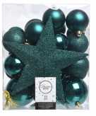 Luxe kerstballen pakket piek smaragd kunststof 33 stuks