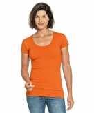 Oranje shirt met ronde hals voor dames