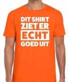 Oranje t-shirt heren met tekst dit-shirt ziet er echt goed uit