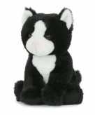 Pluche speelgoed poes kat knuffeldier zwart wit 18 cm