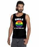 Regenboog emoticon smile if you are gay mouwloos shirt tanktop zwart heren