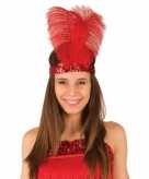 Rode jaren 20 verkleed hoofdband met veren voor dames