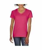 Roze dames t-shirts met v hals 10109796