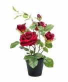 Rozen kunst plant in pot 40 cm rood