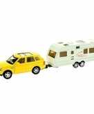 Speelgoed auto met caravan geel voor jongens