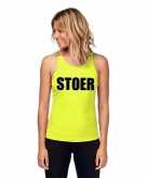 Sport-shirt met tekst stoer neon geel dames