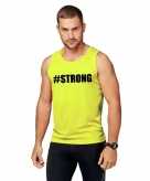 Sport-shirt met tekst strong neon geel heren