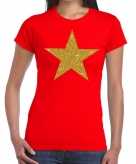 Ster goud fun t-shirt rood voor dames
