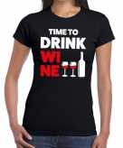 Time to drink wine fun t-shirt zwart voor dames