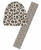 Wintersetje sjaal en muts beige panter luipaard print voor meisjes
