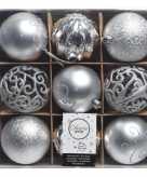 Zilveren kerstdecoratie kerstballen set van kunststof 9 stuks