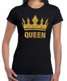 Zwart koningdag queen shirt met gouden glitters en kroon dames