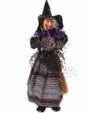Zwart paarse staande heksen halloween decoratie pop figuur 25 cm