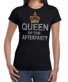 Zwart queen of the afterparty glitter steentjes t-shirt dames