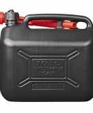 Zwarte jerrycan watertank met antioverlooptrechter voor benzine en water 10 liter